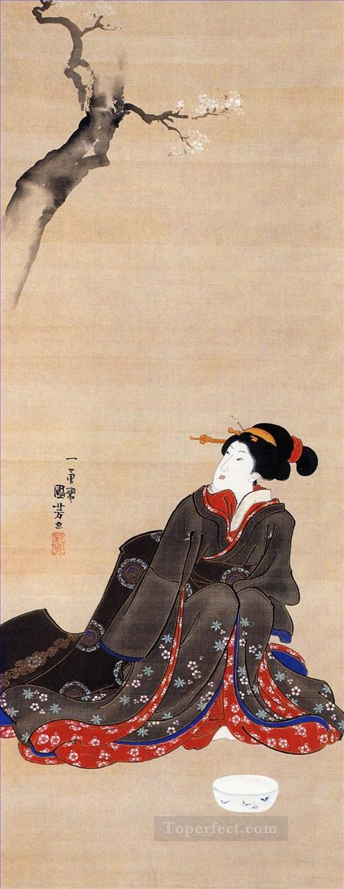 woman seated under a cherry blossoms Utagawa Kuniyoshi Ukiyo e Oil Paintings